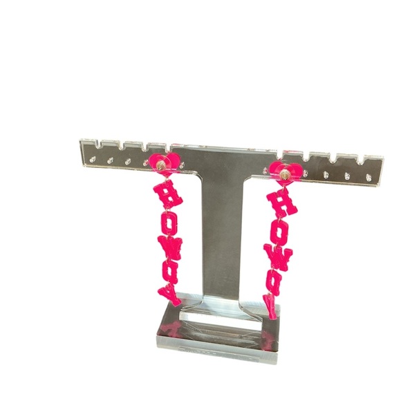 Hot Pink Heart HOWDY Cascading Dangling Acrylic Earrings Dolly Parton - Picture 7 of 9